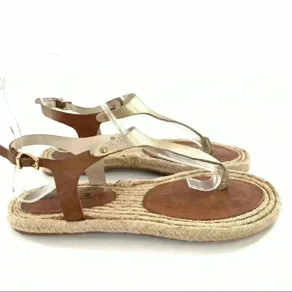 Anna Luz sandals size 6 37 tan gold leather t-strap Espadrilles beach resort - Picture 4 of 13